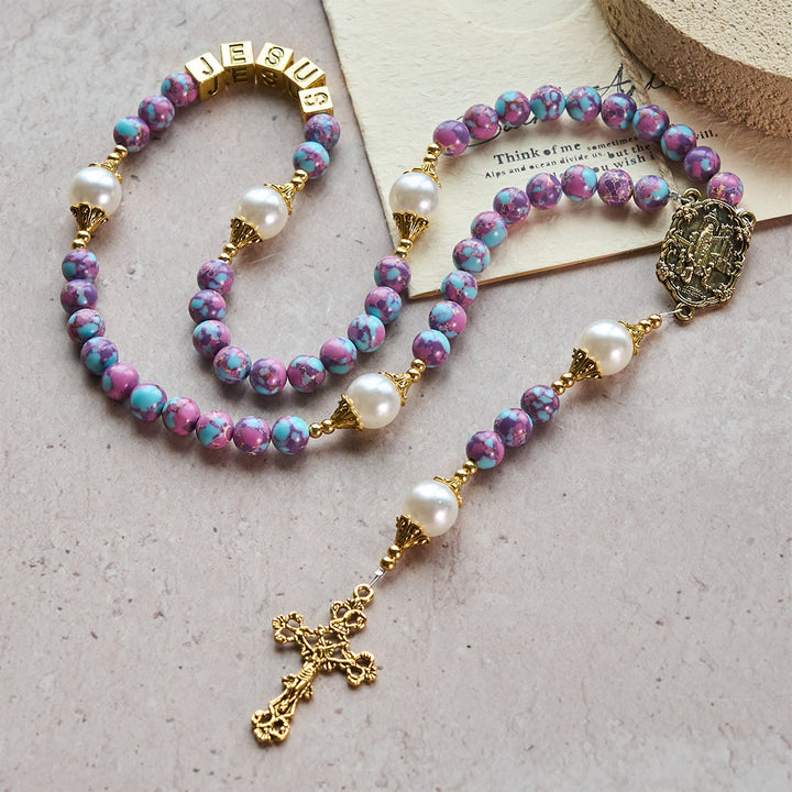 Christianartworkshop Royal Faith Purple Emperor Stone Custom Rosary with Personalized JESUS Letter - image 6