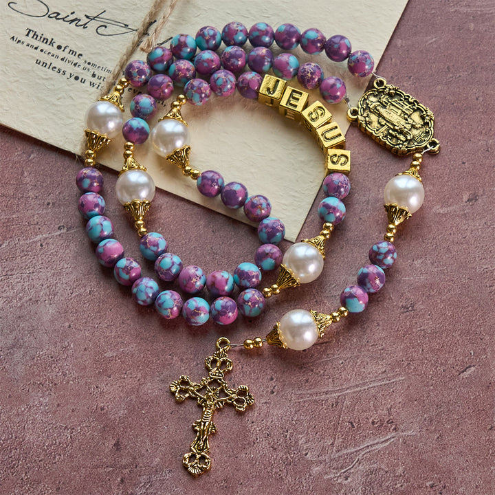 Christianartworkshop Royal Faith Purple Emperor Stone Custom Rosary with Personalized JESUS Letter - image 2