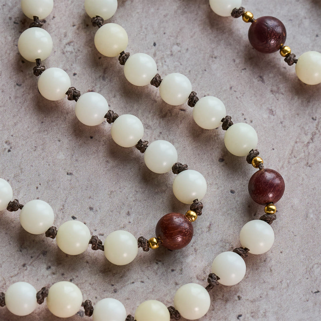 Christianartworkshop White Bodhi & Brown Wood Sacred Harmony Rosary with Antique Our Lady - image 6
