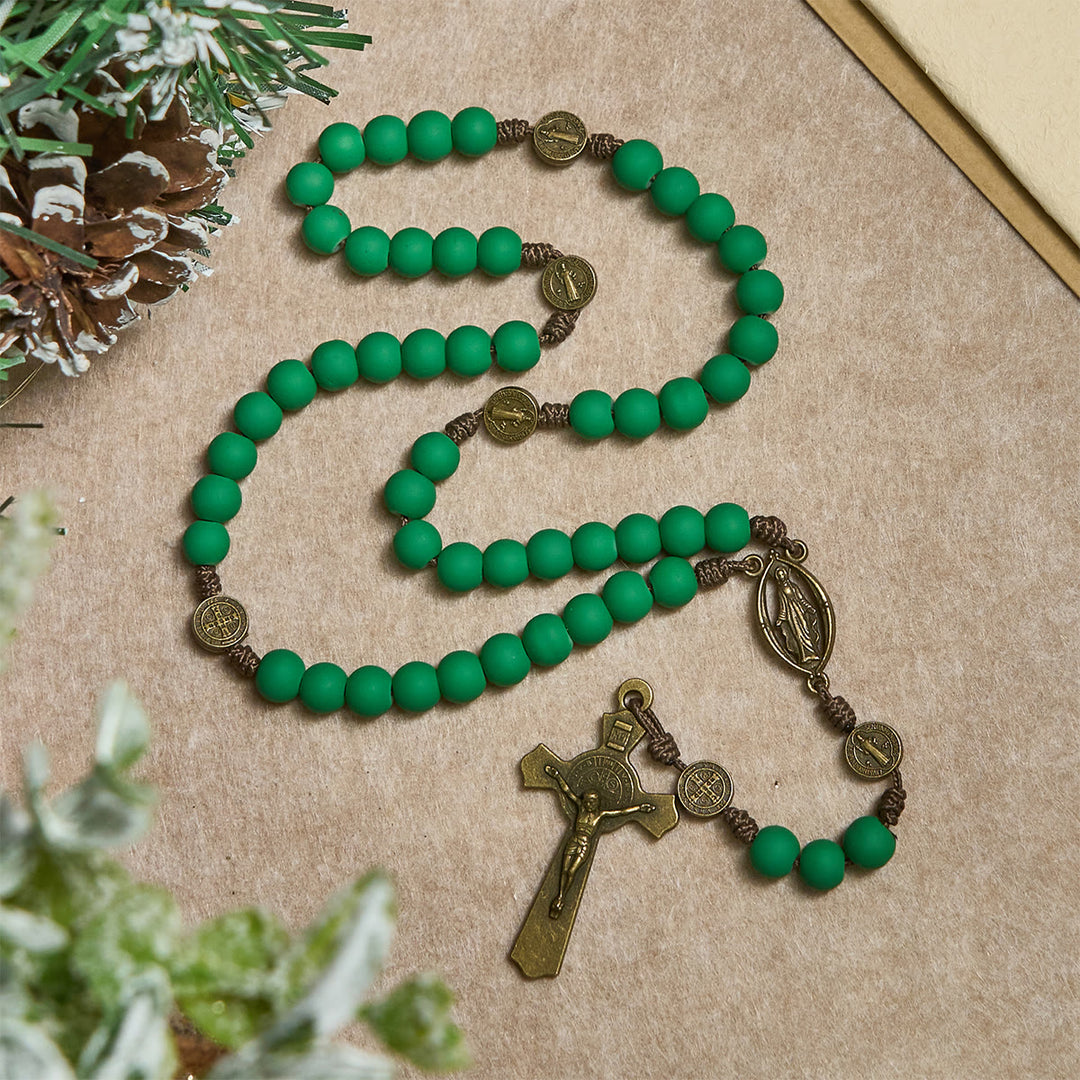 Christianartworkshop Matte Green Rubber Beads Rosary with St. Benedict Protection - image 5