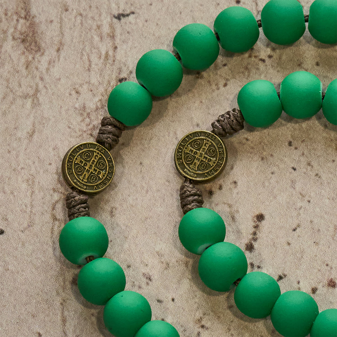 Christianartworkshop Matte Green Rubber Beads Rosary with St. Benedict Protection - image 8