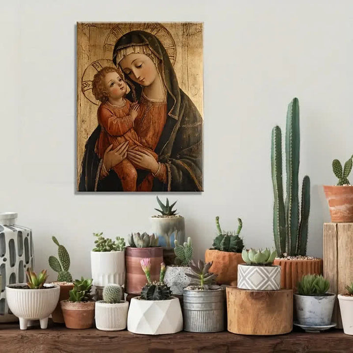 Christianartworkshop Sacred Madonna and Child Art Prints: Heavenly Tenderness for Prayerful Nooks - Framed Canvas Painting - 11.81''*15.75''0.71"//30*40*1.8cm - image 0
