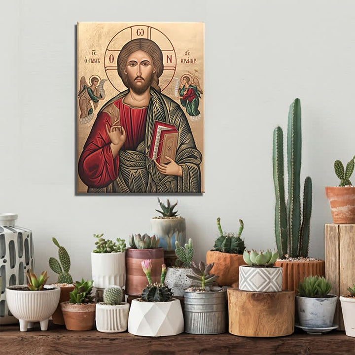 Christianartworkshop Christ Pantocrator Art Prints: Sacred Reflection for Prayerful Nooks - Framed Canvas Painting - 11.81''*15.75''0.71"/30*40*1.8cm - image 0