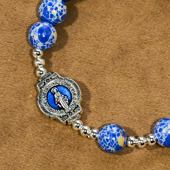 Christianartworkshop Royal Blue-Tone Stone Beads One Decade Rosary, Bracelet: Grace Guided by Mary's Hand - image 10
