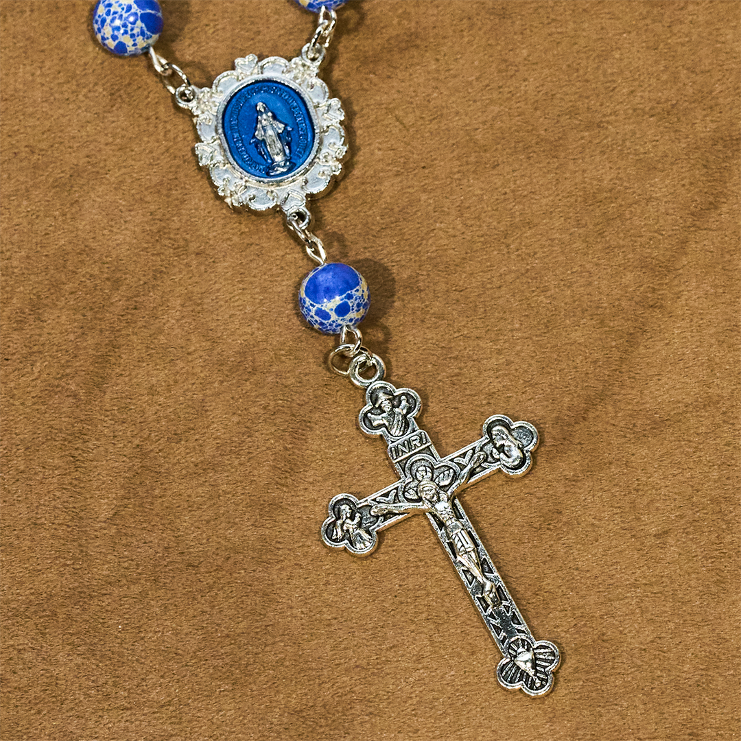Christianartworkshop Royal Blue-Tone Stone Beads One Decade Rosary, Bracelet: Grace Guided by Mary's Hand - image 4