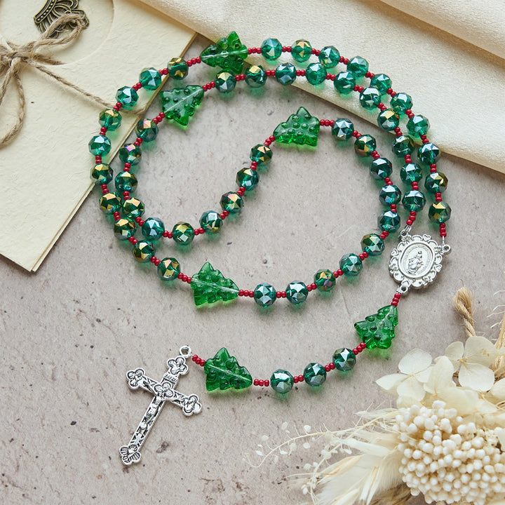 Christianartworkshop Joyful Green Tree of Hope Christmas Rosary: Celebrate Christ's Birth - image 4