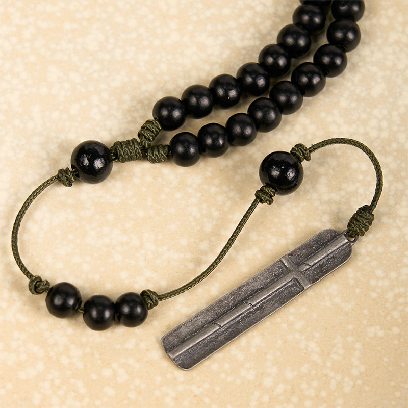 Christianartworkshop Rustic-Contemporary Cross of 7 mm Round Natural Wood Beads Rope Weaving Chain Rosary - image 4