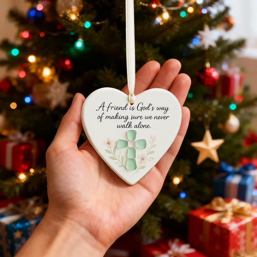 Christianartworkshop Heart-Shaped Sea Glass Style Ornament: A Friend is God's Way Faith & Friendship Reminder - image 1