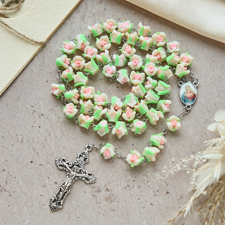 Christianartworkshop Soft Clay Rose Rosary: Floral Devotion & Handcrafted Spiritual Connection - White - image 16