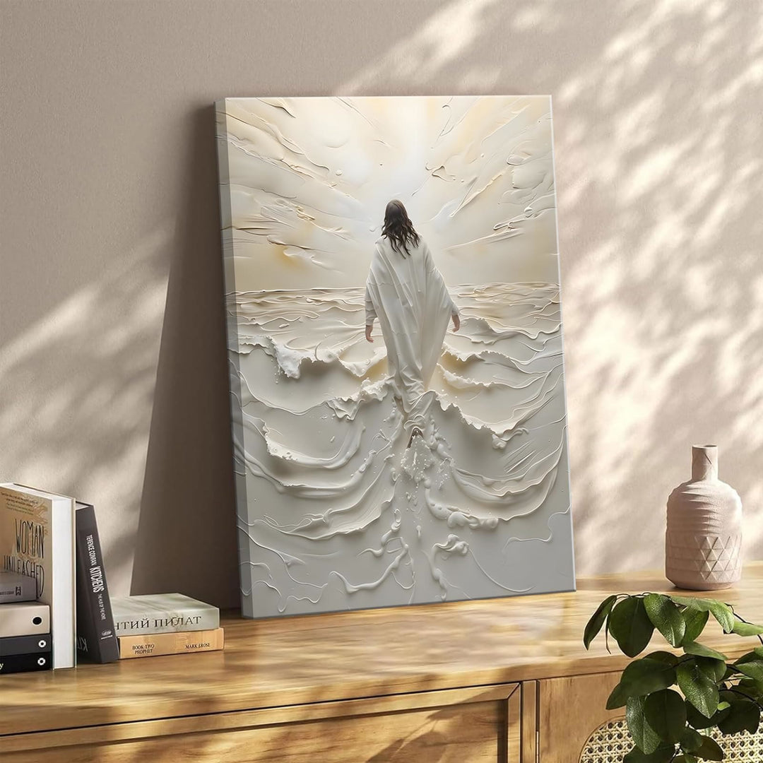 Christianartworkshop Jesus Walking on Water Wall Art Prints: Faith & Divine Guidance - Framed Canvas Painting - 11.81''*15.75''/30*40cm - image 0