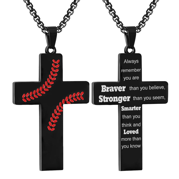 Christianartworkshop Baseball Stitch Cross Necklace: Athletic Devotion & Inspirational Quote - Black - Always remember - image 15