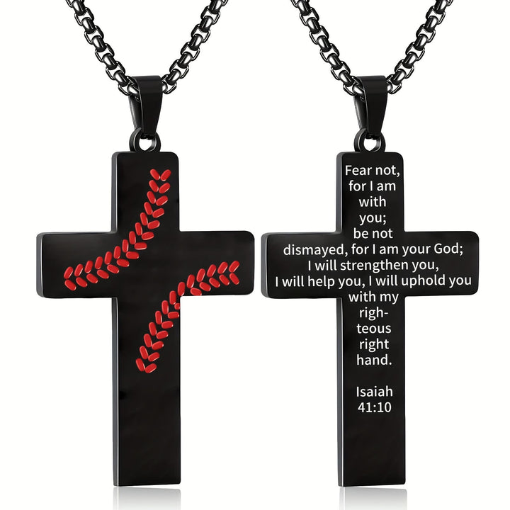Christianartworkshop Baseball Stitch Cross Necklace: Athletic Devotion & Inspirational Quote - Black - John 3:16 - image 19