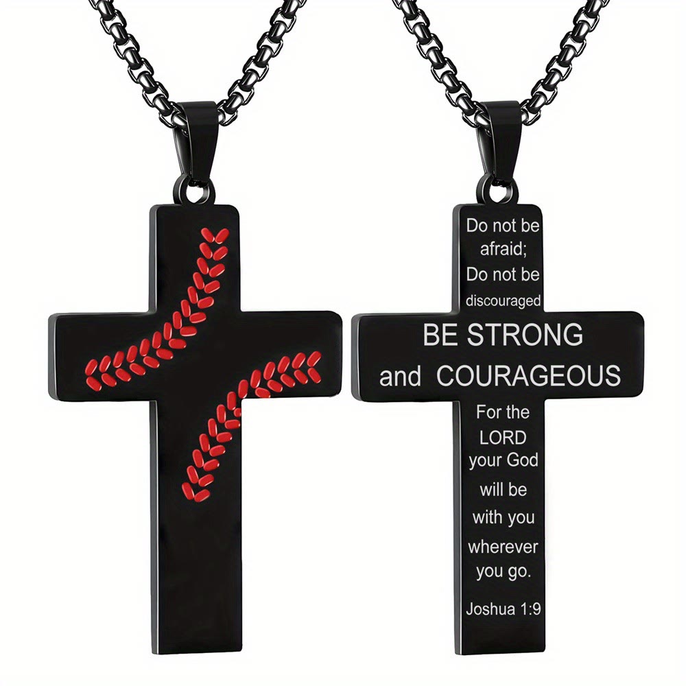Christianartworkshop Baseball Stitch Cross Necklace: Athletic Devotion & Inspirational Quote - Black - Luke 1:37 - image 21