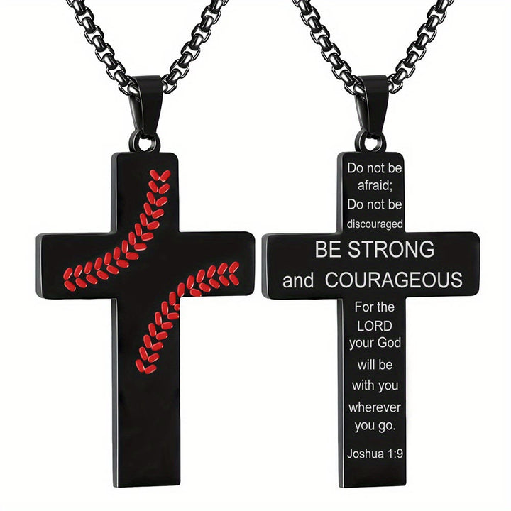 Christianartworkshop Baseball Stitch Cross Necklace: Athletic Devotion & Inspirational Quote - Black - Luke 1:37 - image 21