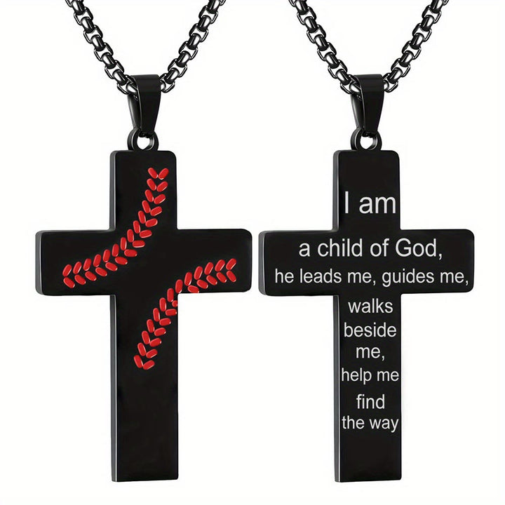 Christianartworkshop Baseball Stitch Cross Necklace: Athletic Devotion & Inspirational Quote - Black - I Am Achild Of God - image 26