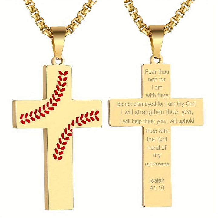 Christianartworkshop Baseball Stitch Cross Necklace: Athletic Devotion & Inspirational Quote - Golden - Isaiah 41:10 - image 29