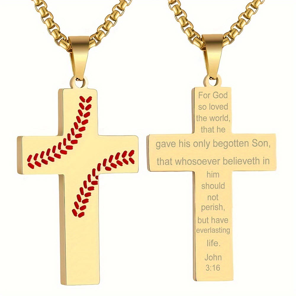 Christianartworkshop Baseball Stitch Cross Necklace: Athletic Devotion & Inspirational Quote - Golden - John 3:16 - image 28