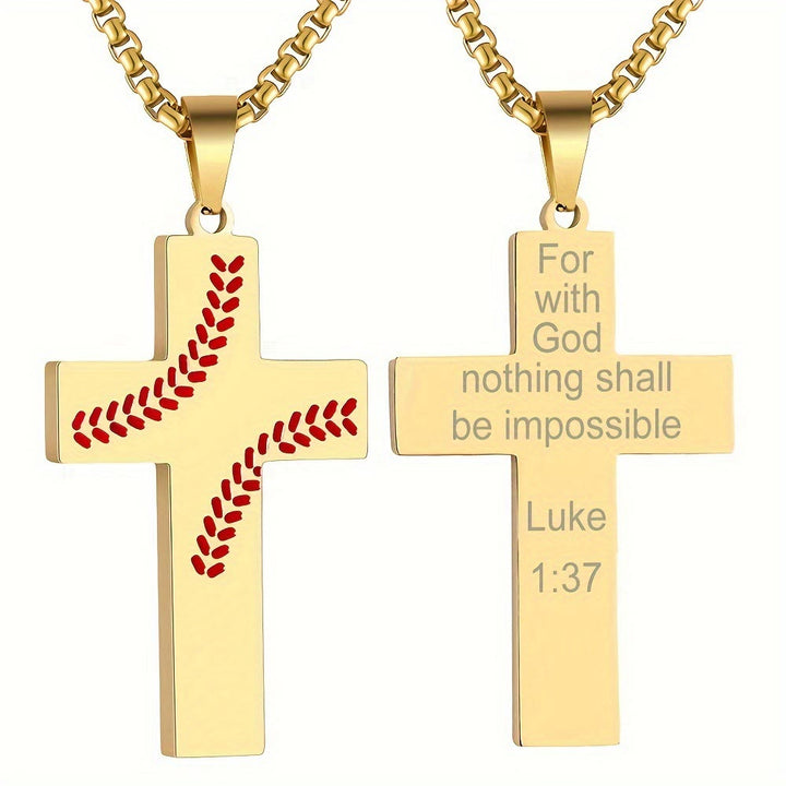 Christianartworkshop Baseball Stitch Cross Necklace: Athletic Devotion & Inspirational Quote - Golden - Joshua 1:9 - image 32