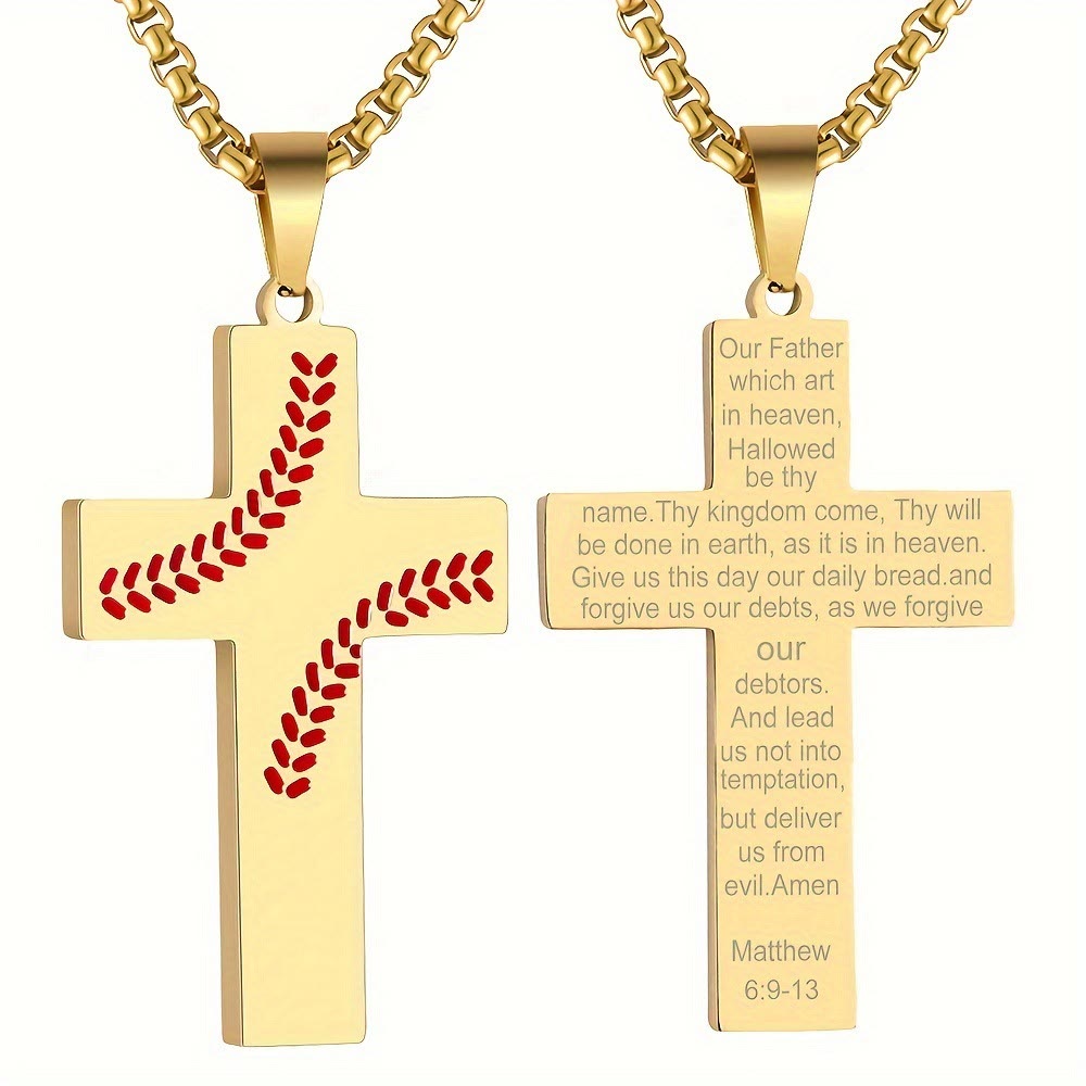 Christianartworkshop Baseball Stitch Cross Necklace: Athletic Devotion & Inspirational Quote - Golden - God - image 34