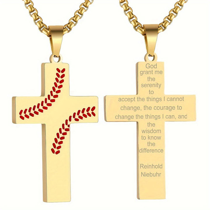 Christianartworkshop Baseball Stitch Cross Necklace: Athletic Devotion & Inspirational Quote - Golden - God - image 33