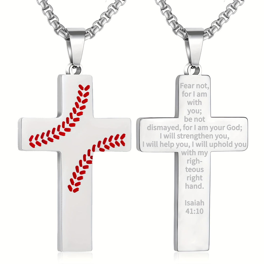 Christianartworkshop Baseball Stitch Cross Necklace: Athletic Devotion & Inspirational Quote - Silver - Isaiah 41:10 - image 7