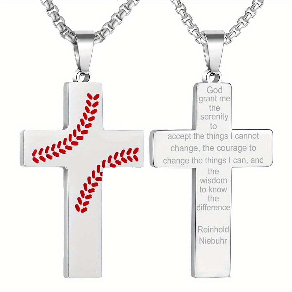 Christianartworkshop Baseball Stitch Cross Necklace: Athletic Devotion & Inspirational Quote - Silver - God - image 11