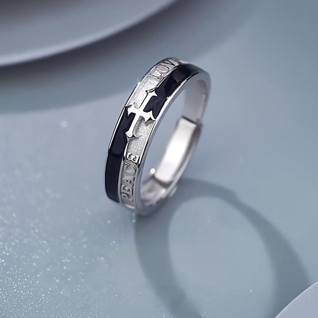 Christianartworkshop Cross Faith Ring: Peace, Love & Timeless Devotion - Adjustable - image 0