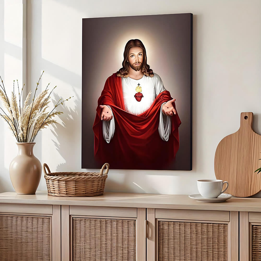 Christianartworkshop Sacred Jesus Heart Wall Art Prints: Spiritual Warmth for Believing Homes - Framed Canvas Painting - 11.81''*15.75''/30*40cm - image 0