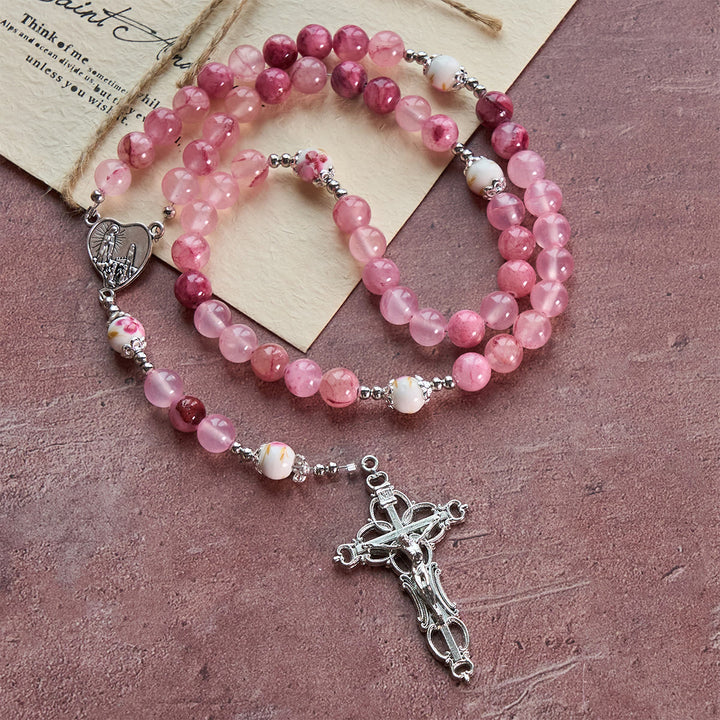 Christianartworkshop Jade Rosary with Marian Accent: Faithful Companion & Prayerful Journey - Jade & Ceramics Rosary - image 0