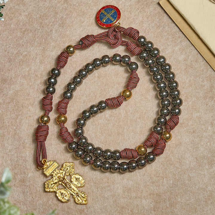 Christianartworkshop Bronze -Tone Beads Rosary with Pardon Cross & St. Benedict Accents - image 5