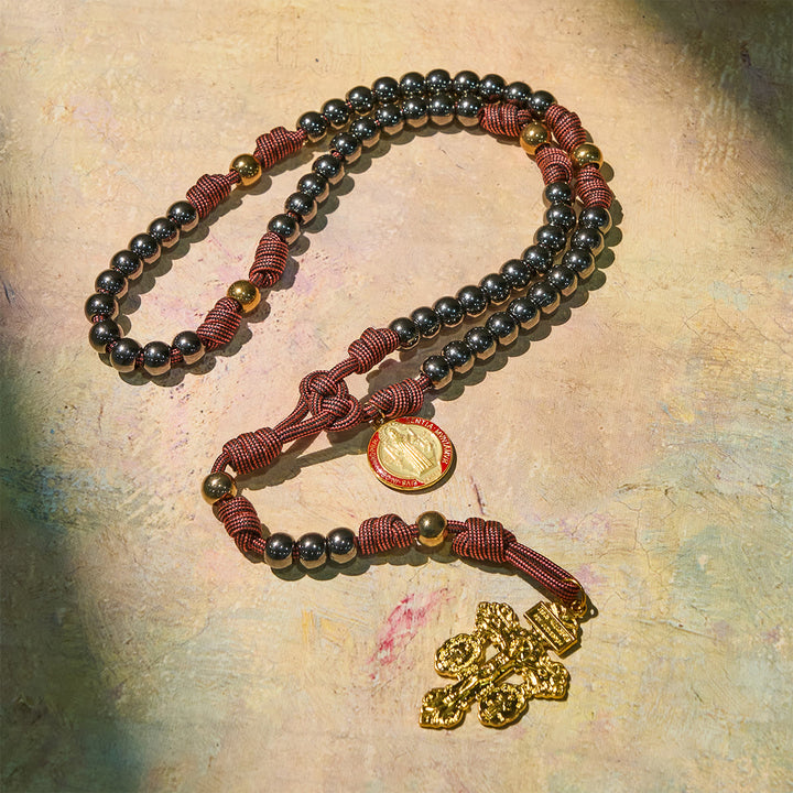 Christianartworkshop Bronze -Tone Beads Rosary with Pardon Cross & St. Benedict Accents - image 2