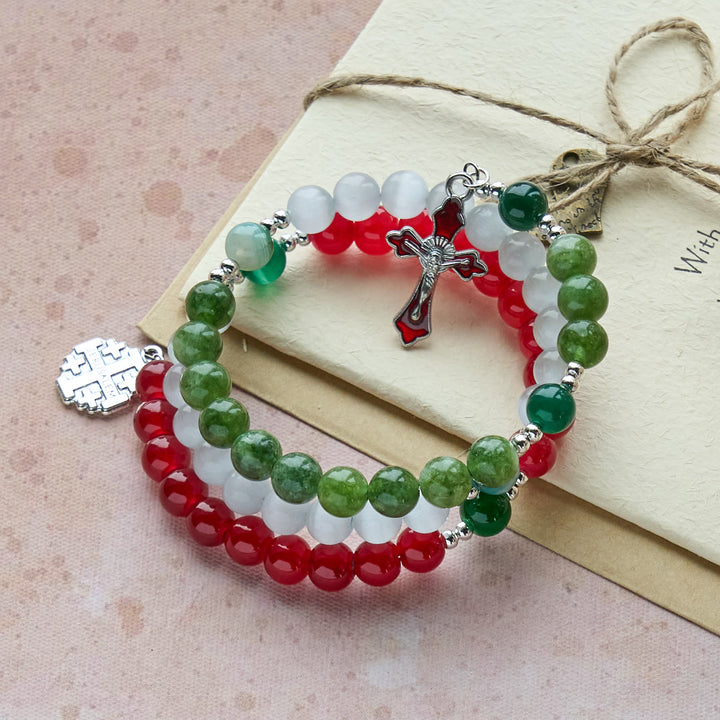 Christianartworkshop Christmas Jade Agate Rosary Bracelet: Faith & Festive Devotion - image 3