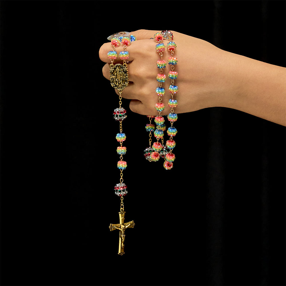 Christianartworkshop Christmas Rainbow Beads Rosary with Golden Cross: Devotion & Vibrant Faith - image 1