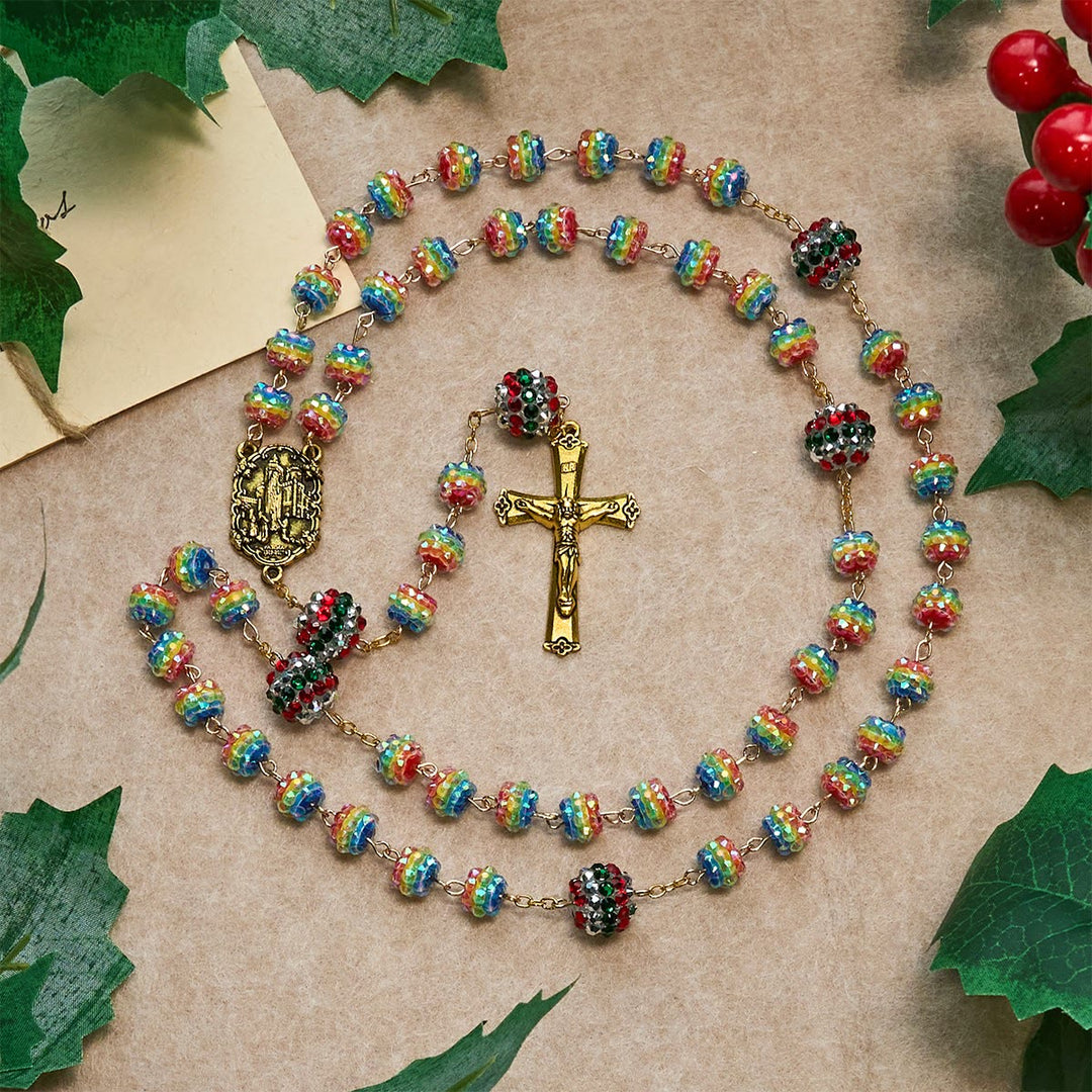 Christianartworkshop Christmas Rainbow Beads Rosary with Golden Cross: Devotion & Vibrant Faith - image 2