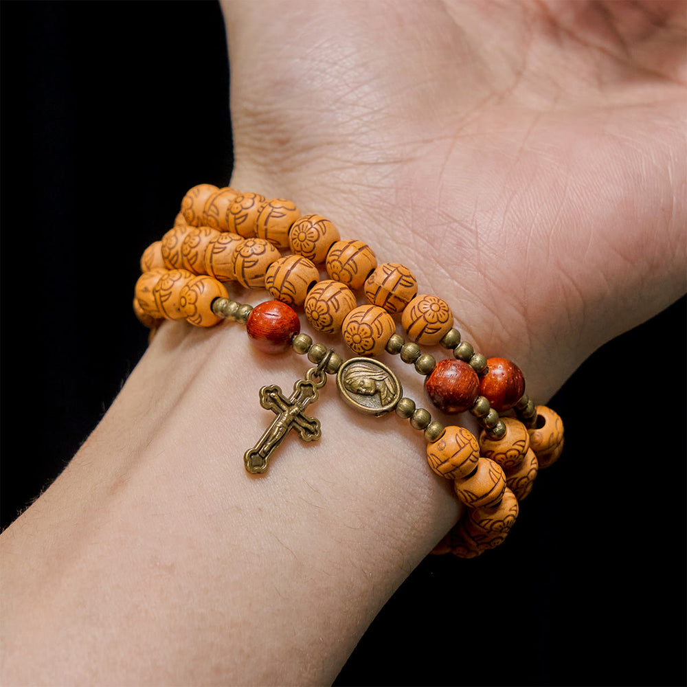 Christianartworkshop Peach Blossom Bead Rosary Bracelet: Devotion & Earthy Grace - image 1