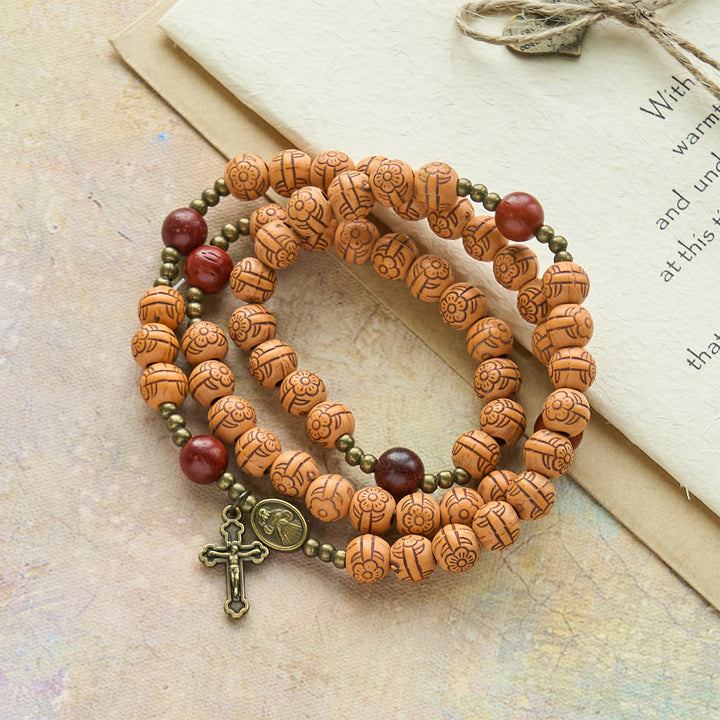 Christianartworkshop Peach Blossom Bead Rosary Bracelet: Devotion & Earthy Grace - image 4