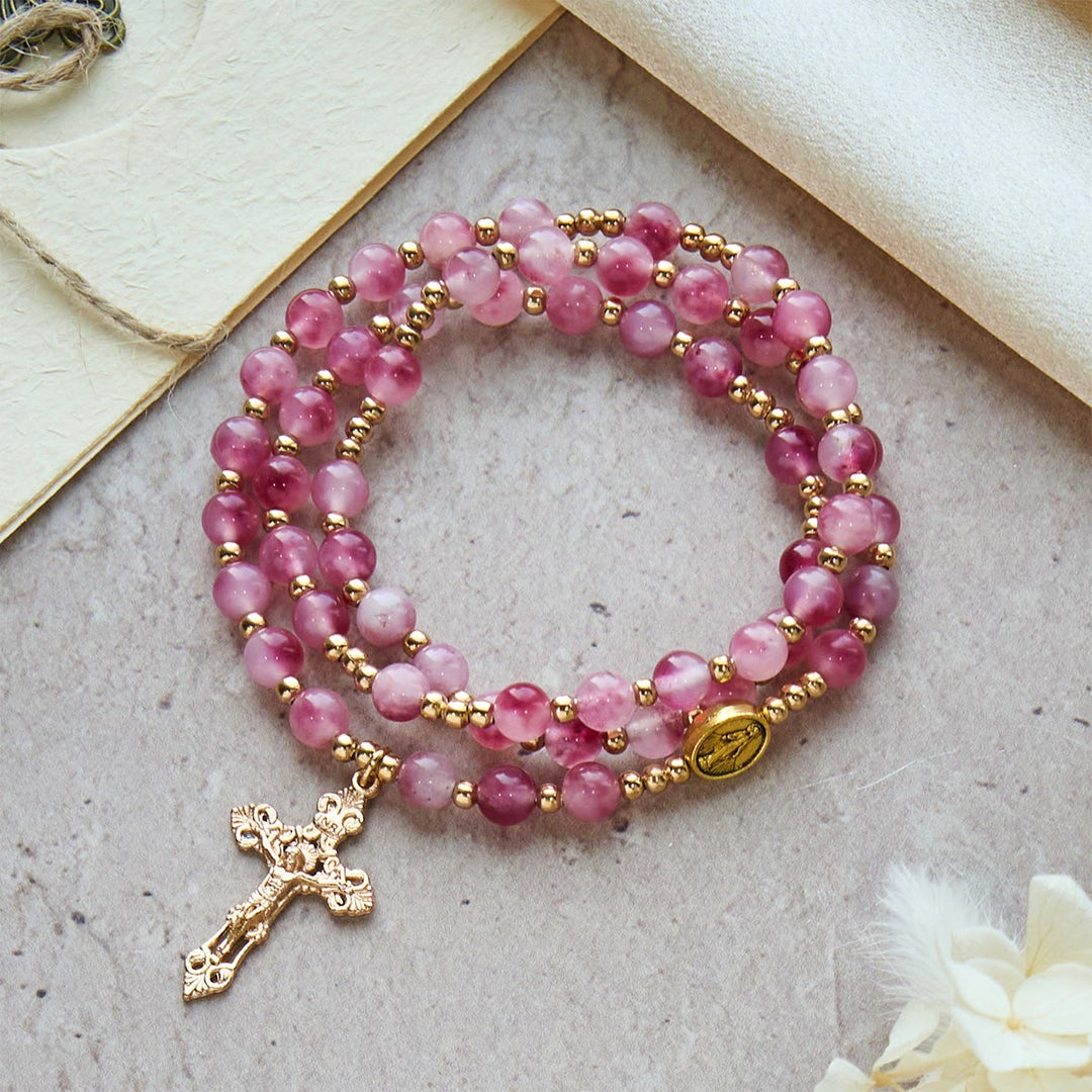 Christianartworkshop Rose Red Agate Bead Rosary Bracelet: Devotion & Heavenly Elegance - Rose Red Agate Rosary & Bracelet - image 0