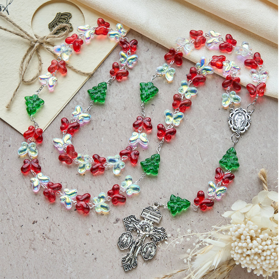 Christianartworkshop Blessed Christmas Tree Rosary with Crystal Butterfly Beads - image 3