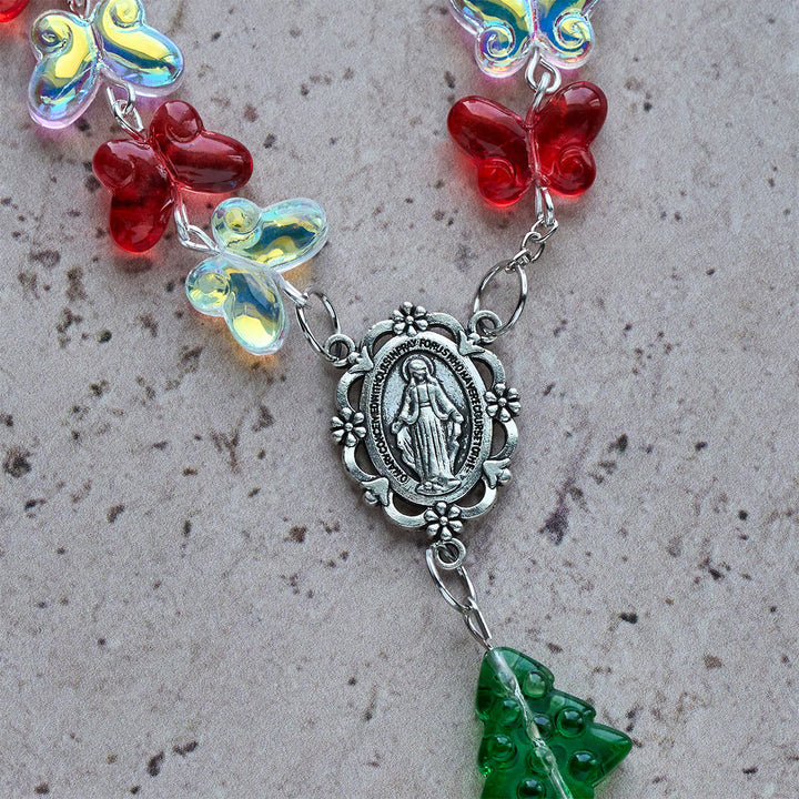Christianartworkshop Blessed Christmas Tree Rosary with Crystal Butterfly Beads - image 11