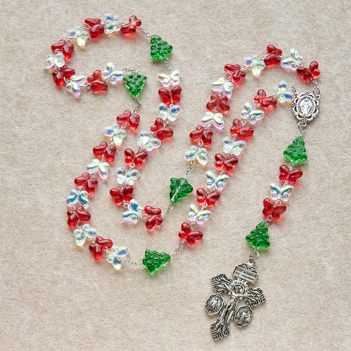 Christianartworkshop Christmas Gift: Blessed Christmas Tree Rosary with Crystal Butterfly Beads - image 9