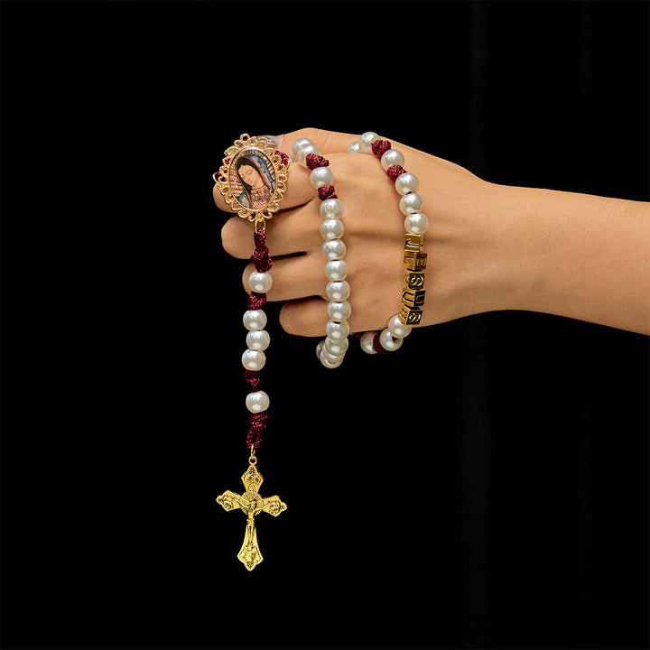 Christianartworkshop Graceful White Custom Rosary with Burgundy Paracord & Personalized JESUS Letters - image 1