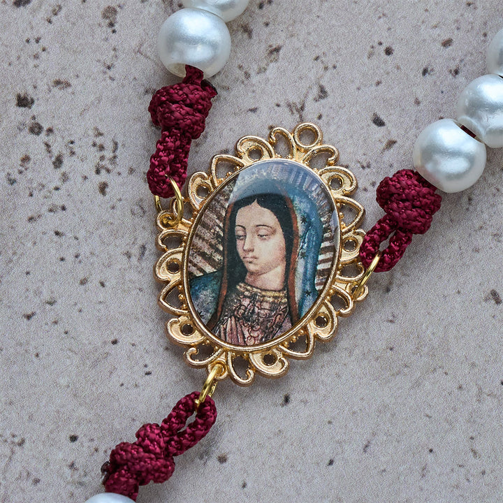 Christianartworkshop Graceful White Custom Rosary with Burgundy Paracord & Personalized JESUS Letters - image 10