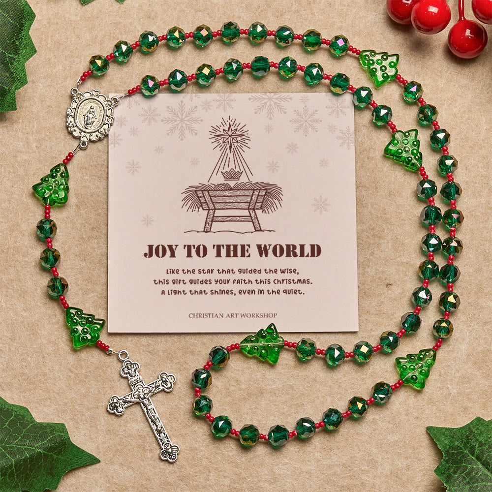 Christianartworkshop Christmas Gift: Joyful Green Tree of Hope Christmas Rosary: Celebrate Christ's Birth - Joy To The World - image 2