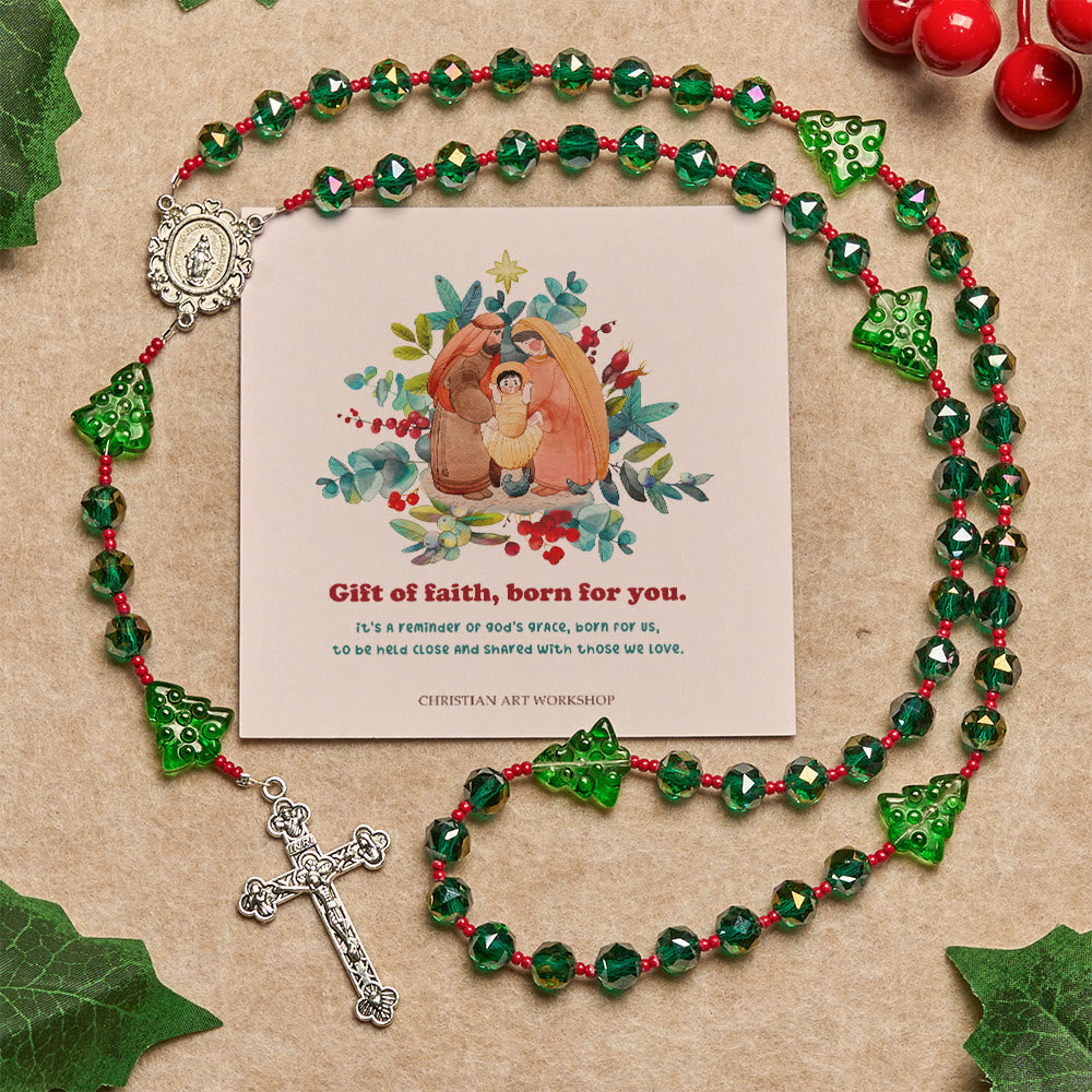 Christianartworkshop Christmas Gift: Joyful Green Tree of Hope Christmas Rosary: Celebrate Christ's Birth - Gift of Faith Born for You - image 0