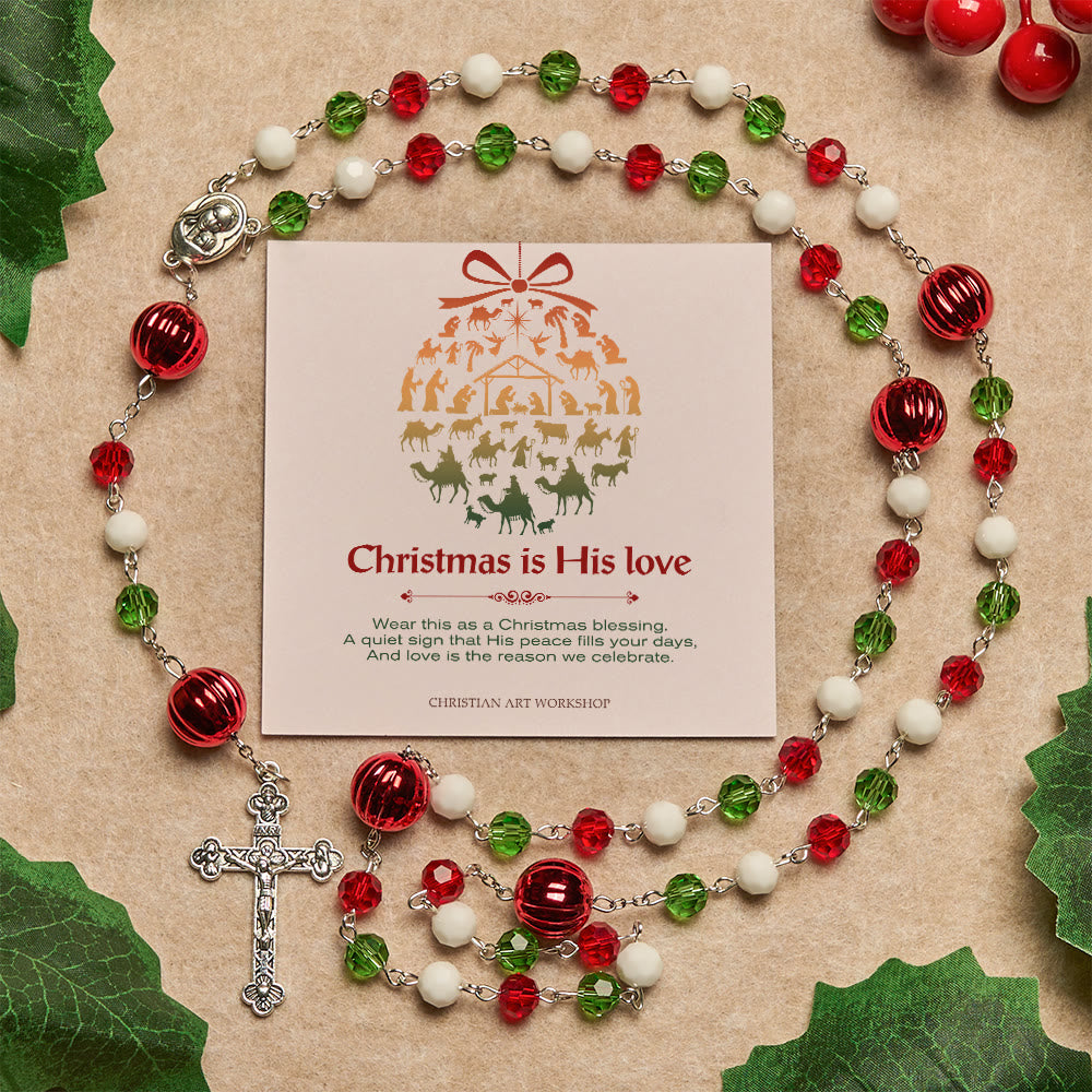 Christianartworkshop Christmas Gift: Faithful Celebration & Heavenly Bond Crystal Rosary with Cross - Christmas is His Love - image 0