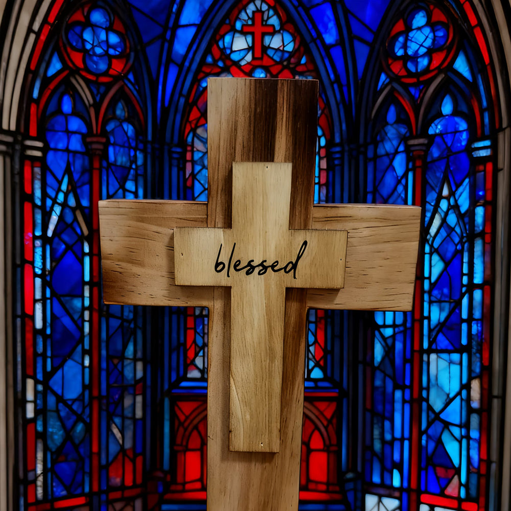 Christianartworkshop Layered Wooden Cross with Blessed: Embody Faith & Divine Grace in Home Decor - image 2