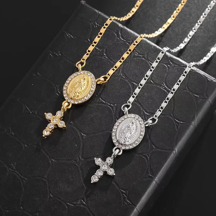 Christianartworkshop Our Lady & Cross Pendant Necklace: Divine Devotion & Timeless Elegance - image 0