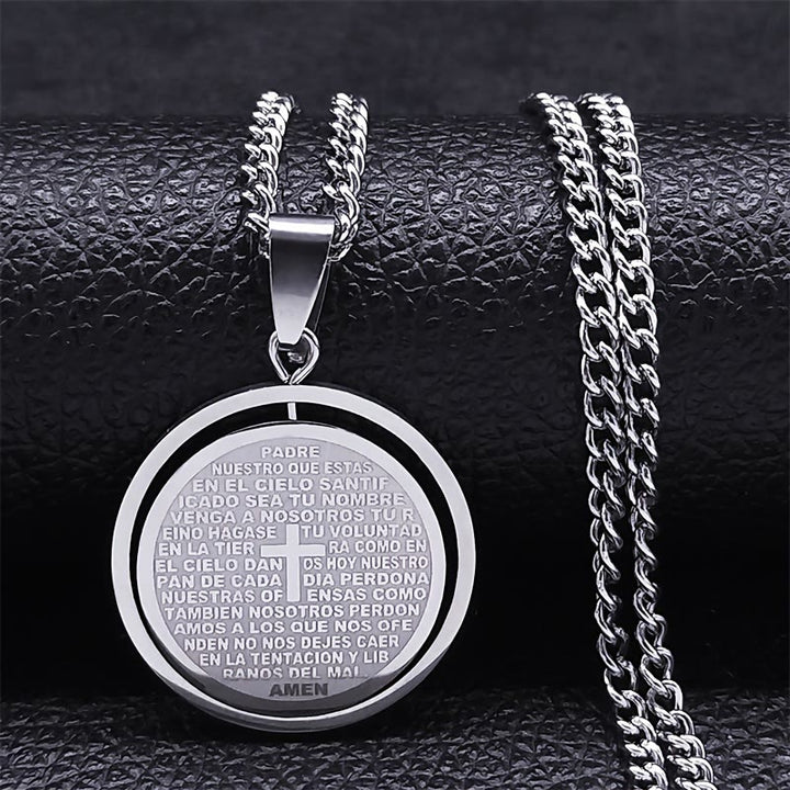Christianartworkshop The Lord’s Prayer Rotating Pendant Necklace: Devotion & Sacred Versatility - Silver - image 3
