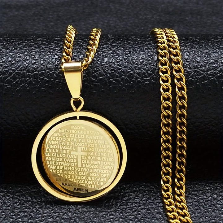 Christianartworkshop The Lord’s Prayer Rotating Pendant Necklace: Devotion & Sacred Versatility - Golden - image 0