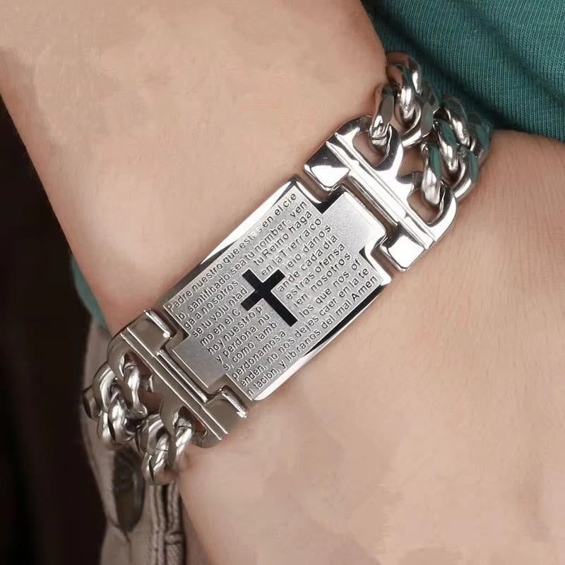 Christianartworkshop Cross & Prayer Bracelet: Sacred Text & Edgy Fashion - Silver - image 0